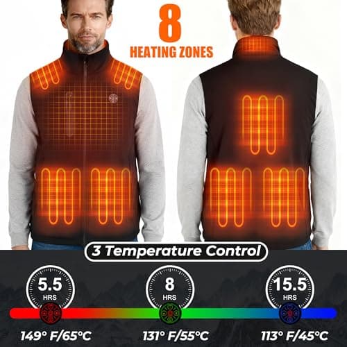 Starines Heated Vest for Men Women with APP & Button Control, Mens Heated Vest 20000mAh Battery Pack Included, 3 Level 8 Heating Zone Electric Heating Vests for Hunting Hiking Skiing Christmas Gift L - Thumbnail 6