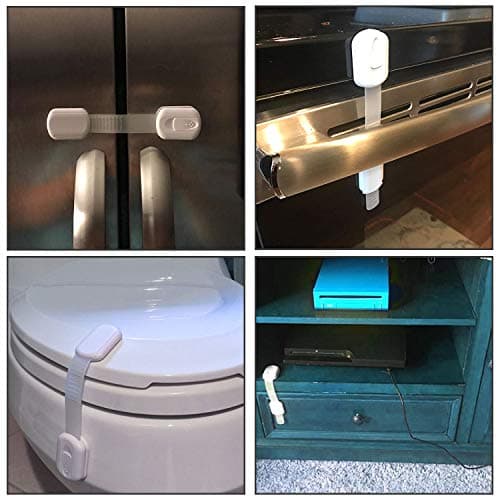 12 Pack Vkania Baby Proofing Cabinet Strap Locks - Child Safety Drawer Cupboard Oven Refrigerator Adhesive Locks - Adjustable Toilets Seat Fridge Latches - Kids Proof Kit - No Drilling - Thumbnail 6