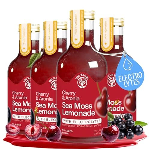 Cherry Aronia Sea Moss Electrolyte Lemonade – Fruit Hydration Drink – No Added Sugar with Sea Moss & Electrolytes – 4 x 12 fl oz Bottles – Made in USA - Image 1