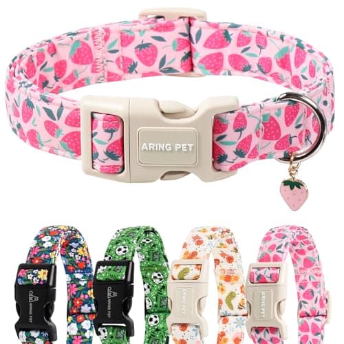 ARING PET Pink Dog Collar, Cute Spring Summer Strawberry Puppy Pet Collars for Small Medium Large Female Girl Dogs-L - Image 1