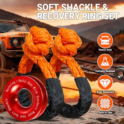 DAJOUJS Synthetic Soft Shackle Rope 1/2 x 22 Inch Orange Recovery Tow Shackles with Red Snatch Recovery Ring 56,000lbs Breaking Strength Offroad Soft Shackle Recovery Kit for Off-Road ATV UTV Vehicles - Thumbnail 5
