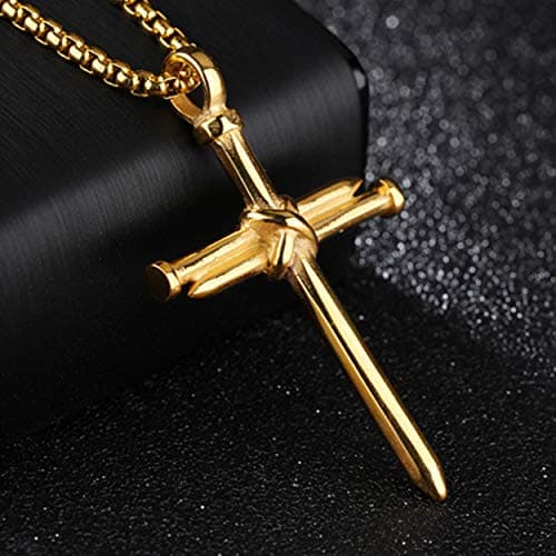 Rehoboth Men's Stainless Steel Nail Cross Pendant Necklace With 24 Inch Chain for Women Men - Thumbnail 3
