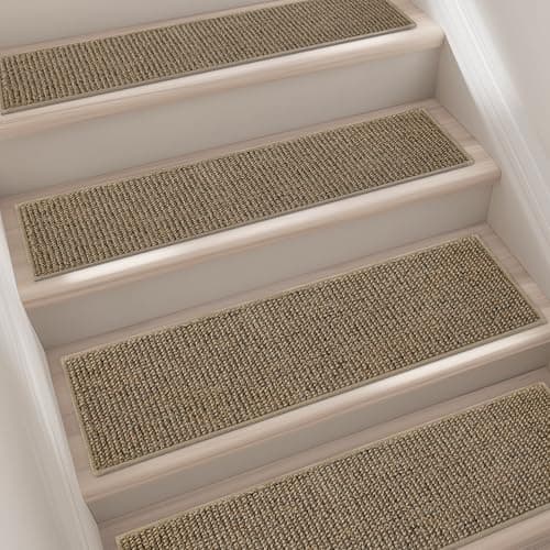 BEQHAUSE Stair Treads for Wooden Steps 28inX9in, Carpet Stair Treads Non Slip Indoor, Machine Washable Stair Runners for Kids Elders and Pets, Carpet for Stair Rugs Mat, TPE Backing, 4pcs, Taupe - Image 1