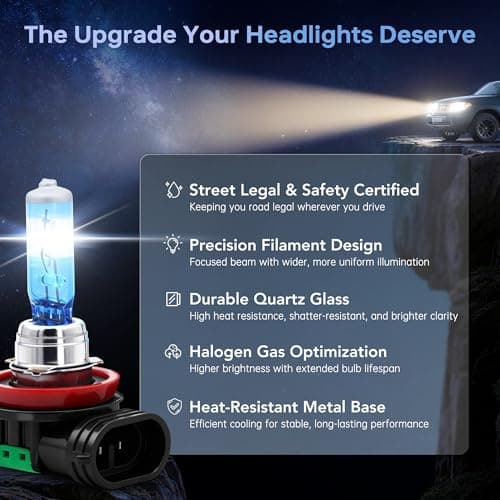 H11 Halogen Headlight Bulb, Vacuum Precision Optical Blue Film Technology, 12V 55W, 4000K Warm White, Road Legal, Direct OEM Replacement, Up to 300% Brighter, Low Beam, No Glare, Plug and Play, 2 Pack - Thumbnail 4