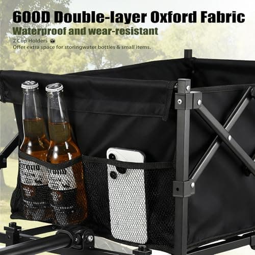 XMT 100L Folding Wagon Cart Push & Pull Beach, 350 lbs Weight Capacity Heavy Duty Folding Beach Wagons with Big All-Terrain Wheels & Drink Holders for Groceries, Shopping, Camping, Sports - Black - Thumbnail 5