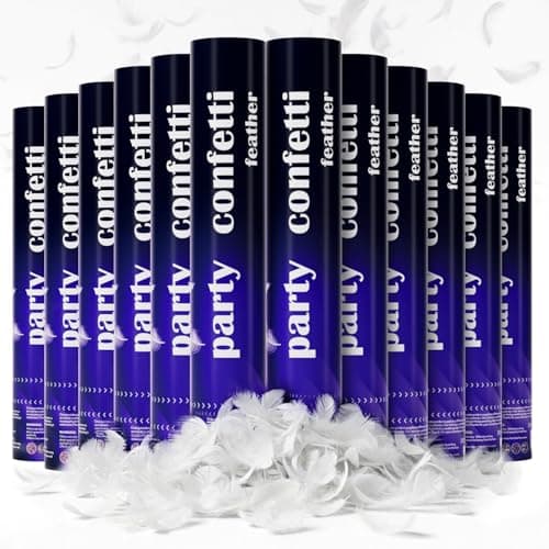 White Feather Confetti Cannon 12 Pack, 12" Biodegradable Wedding Confetti Poppers with Slow-Falling Real Feathers, Premium Party Poppers for Wedding Send Off, Bridal Shower & Celebrations - Image 1