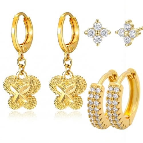 O.RIYA 14K Gold Plated Hypoallergenic Earrings for Women - 3 Pairs Huggie Small Hoops & Dainty Stud Earrings Set, Stackable Cartilage Earrings for Multiple Piercings, Lightweight Gold Jewelry Set Trendy Everyday Jewelry, Gift for Women - Image 1