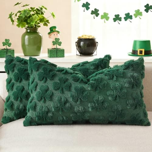 decorUhome Faux Fur Throw Shamrock Green Pillow Covers 12x20 Set of 2