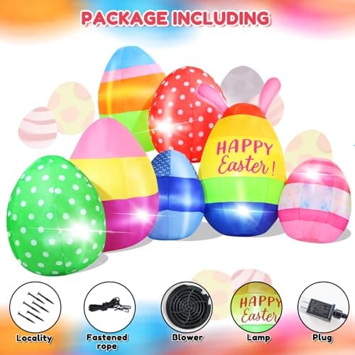 GIFTFIND Vibrant Easter Eggs Inflatables 10FT Long, Seven Eggs Inflatable Outdoor Decorations Built in LED Lights, Fun Lighted Eggs Easter Blow Ups for Yard Patio Garden Lawn Decor - Thumbnail 6