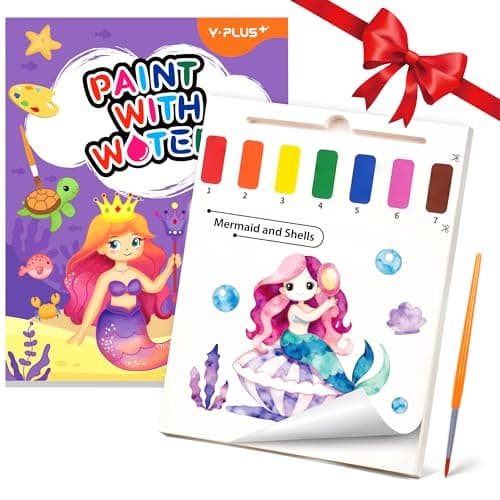 YPLUS Paint with Water Books for Toddlers, Watercolor Painting Paper Gift for Kids Ages 1-3, 2-4, 4-6, Art Craft Gift for Drawing with Brush Christmas Stocking Stuffers for Kids Toddler - Mermaid - Image 1