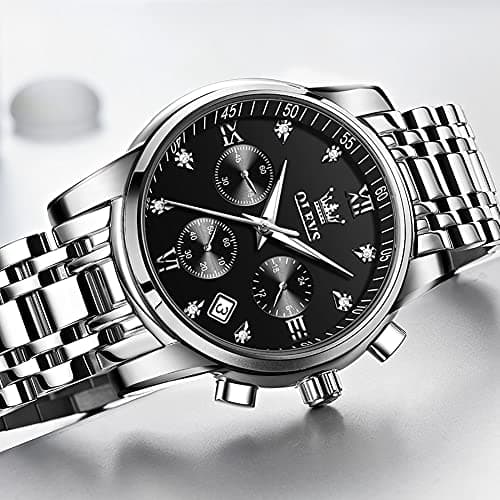 OLEVS Watch Men Black Watches for Men Dress Silver Mens Watches Waterproof Stainless Steel Analog Quartz Metal Luxury Diamond Wrist Watch for Man Day Date Chronograph Large Face Reloj para Hombre - Thumbnail 4