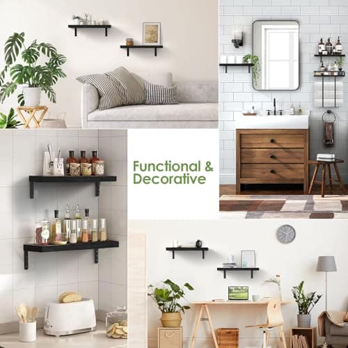 Towel Racks for Bathroom-Wall Mounted Floating Shelves for Wall Bathroom Bedroom Kitchen Living Room, Hanging Book Shelves Decor Bathroom Organizer, 16 inch Solid Wood, (Black, Set of 3, 16in) - Thumbnail 4