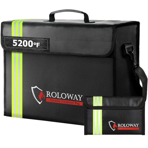 ROLOWAY Large Fireproof Bag 5200℉ Heat Insulated (17 x 12 x 5.8 inches) with Reflective Strip, Fireproof Document Bag for Cash Safe and Document Safe