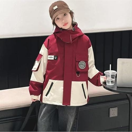 ELUCKFACE Kids Windproof 3-in-1 Winter Jacket, Hooded Water-Resistant Thick Coat with Detachable Fleece for Boys Girls Red 11-12 Years - Thumbnail 6