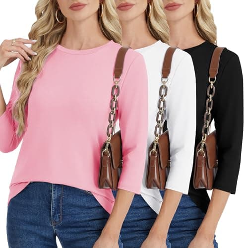 GAYHAY 3 Pack 3/4 Length Sleeve Womens Tops - Trendy Soft Basic Tees Business Work Office Clothing Black White Pink 2026 - Image 1