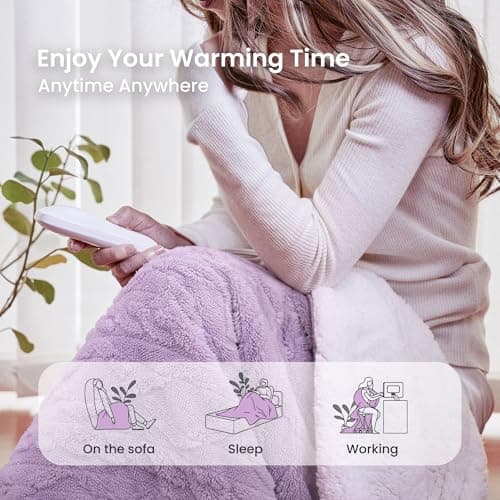 Aheadpret Heated Blanket-Electric Blanket 50"x60" Soft Heated Throw Blanket with 5 Heating Levels & 3 Hours auto-Off,Machine Washable(Purple - Thumbnail 5