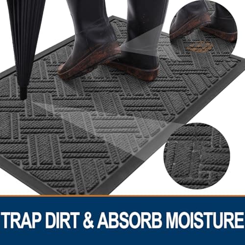 OLANLY Indoor Outdoor Mat, Sturdy Natural Rubber Floor Mat, Non Slip Low Profile Waterproof Doormat, and Stain Front Door Mats, Easy Clean Patio Entrance Mat, 36''x24'', Light Grey - Thumbnail 2