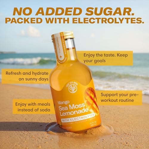 True Sea Moss Tropical Mango Lemonade – Single Flavor Pack with Classic & Electrolyte Formula Variation – Hydration Drink – 4 × 12 fl oz Bottles – Made in USA - Thumbnail 4