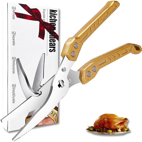 SLEMOON Heavy Duty Kitchen Poultry Shears - Professional Food Scissors for Spatchcocking Chicken, Cutting Raw Meat & Poultry Bones, Thick Steel Blades, Spring-Loaded, Dishwasher Safe Gold - Image 1
