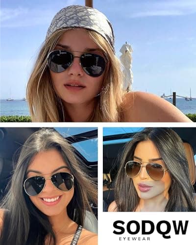SODQW Oversized Aviator Sunglasses for Women Men Trendy Metal Sun Glasses With Double Bridge UV Protection - Thumbnail 5
