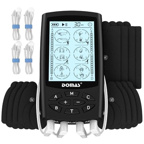 DOMAS TENS Unit with 4 Channel Outputs, TENS EMS Unit Muscle Stimulator for Back Pain Relief, Portable & Rechargeable Nursing Machine Device with 24 Modes Electronic Pulse Massager & 16 Pads - Image 1
