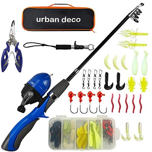 Urban Deco Kids Fishing Pole, Portable Telescopic Rod and Reel Combos Kids Fishing Rod Kit with Tackle Box for Boys,Girls,Youth,Beginner, Starter - Blue - Image 1