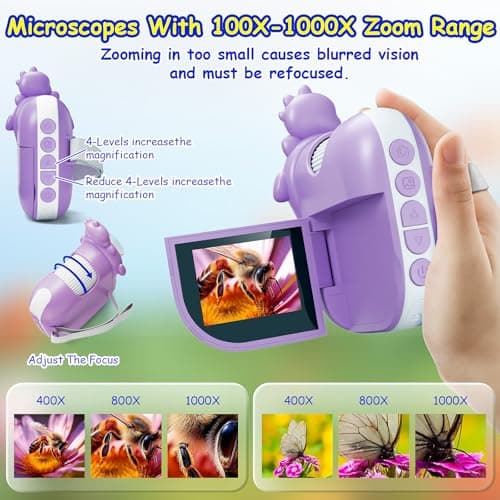 Microscope for Kids,Handheld Kids Microscope – 1000X Magnification,2'' HD Screen,1080P Camera,Built-in Telescope,STEM Educational Toy,Christmas/Birthday Gift for Ages 3-12 (Purple) - Thumbnail 3