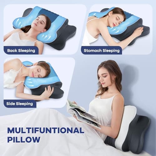 DONAMA Cervical Neck Pillow for Pain Relief, Cervical Pillow with Memory Foam Ergonomic Pillows with Dual Heights for Back, Stomach and Side Sleepers Kids' Floor Pillows Cushions (Light Grey, 26×15") - Thumbnail 6