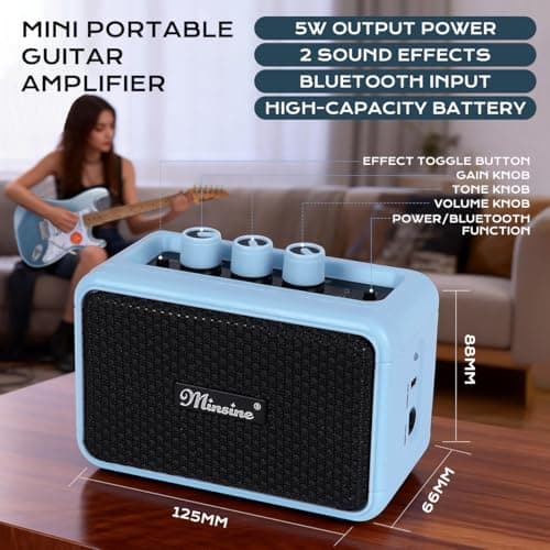 Bullstar Solid Body Electric Guitar Beginner Kit -39in Metal Electric Beginner Guitar Kits for Adults with Guitar Picks, Strap, Strings, Amp, Case, Metallic Finish, Guitarra Electrica(Blue) - Thumbnail 6