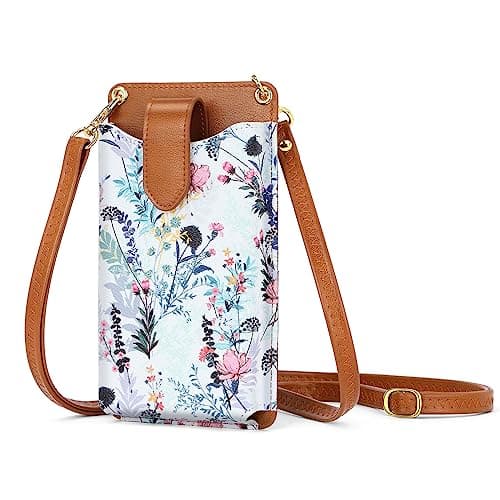 Peacocktion Small Crossbody Bags for Women RFID Cell Phone Leather Purse with Card Slot Trendy Card Holder Wallet Brown Floral - Image 1