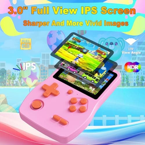 32 Bit Handheld Game for Kids Preloaded 139 Retro Video Games, 3.0'' IPS Screen and Rechargeable Battery Portable Gaming System, Mini Travel Electronic Toy Gifts for Boys Girls (Pink) - Thumbnail 3