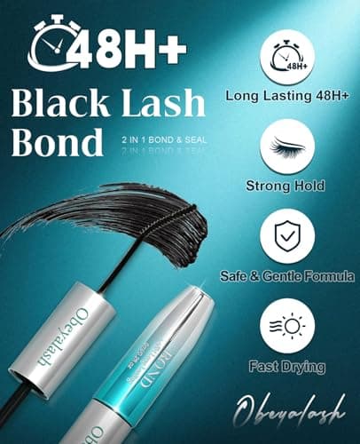 Lash Cluster Glue Waterproof, 2-in-1 Strong Hold Bond and Seal Lash Glue, 72H Long Lasting, Eyelash Adhesive for Clusters Individual Eyelashes by Obeyalash (6ml Bond +6ml Seal) - Thumbnail 2