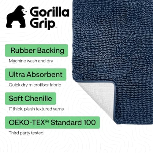 GORILLA GRIP Bath Rug Mat 60x24, Soft Absorbent Chenille, Quick Dry Microfiber Mats, Rubber Backing Washable Shower Floor Rugs, Bathmat Runner, US Designed Bathroom Home Decor Accessories Navy Blue - Thumbnail 2