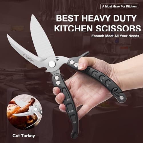 SLEMOON Heavy Duty Poultry Shears Kitchen Salad Scissors for Chicken Turkey Herb Vegetable 2pcs set Black - Thumbnail 2