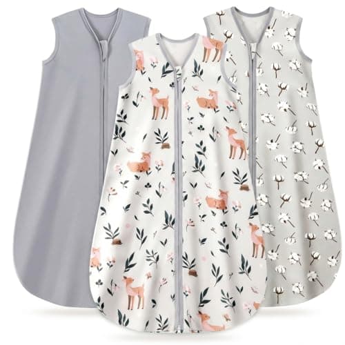 TURMEWU 3 Pack Baby Sleep Sack 0-6 Months 100% Organic Cotton, 0.5 TOG Lightweight Wearable Blanket, 2-Way Zipper Sleeping Bag, Cotton&Fawn&Grey - Image 1