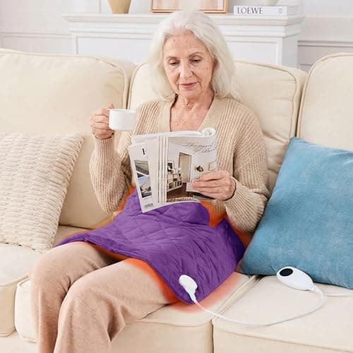 Purple Weighted Heating Pad for Neck Shoulders and Back, Mothers Day Gifts for Mom Wife Grandma, Birthday Gifts for Mom Older Women, Electric Heated Blanket with 9 Heat Options 4 Auto-Off Timer - Thumbnail 3