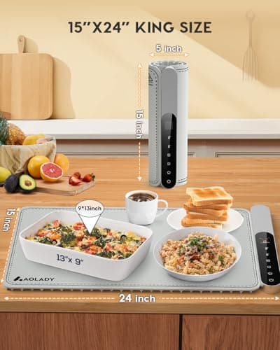 Warming Mat for Food Electric Silicone Fast Heating Chafing Dishes for Parties Buffet with APP Controller 15"x23.6" with 8H Timer & Adjustable Temperature, Light Gray - Thumbnail 4