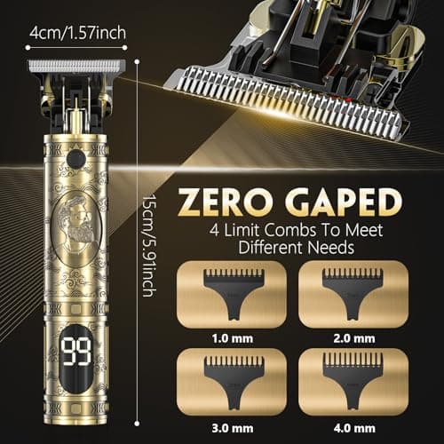 Hair Clippers for Men Cordless Professional Beard Trimmers with LCD Display Electric Grooming Rechargeable Shaver Zero Gapped T/Blade Cutting Kit Gift for Women Men Children - Thumbnail 3