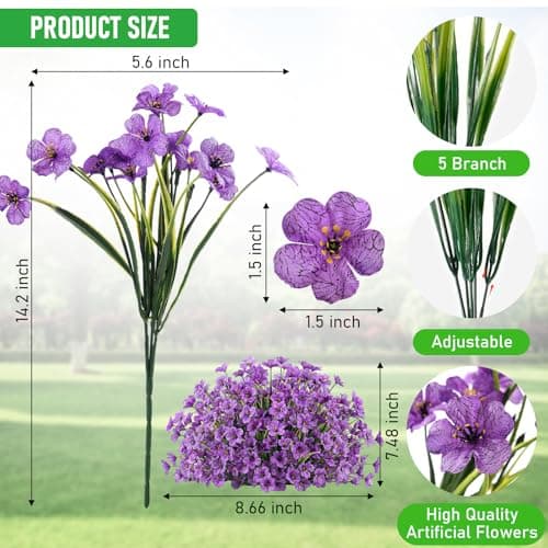 22 Bundles Artificial Flowers Outdoor, Faux Flowers UV Resistant with Plastic Plants, Faux Silk Flowers for Outdoors Outside Front Porch Hanging Planter Window Box Garden Decoration - Thumbnail 4