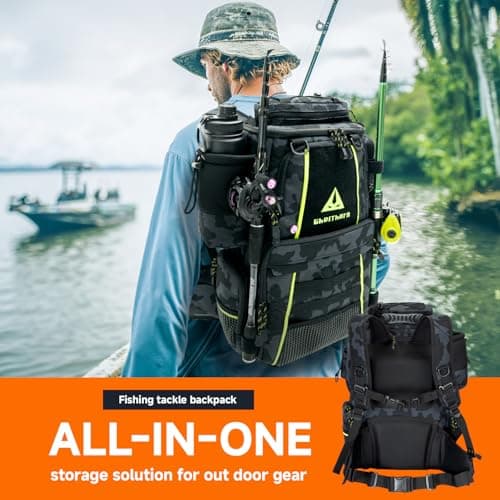 Ghosthorn Fishing Tackle Backpack with 4 3600 Tackle Boxes Rod Holder Outdoor 43L Large Bag with Detachable Wasit Bag Storage Gear and Equipment Waterproof - Thumbnail 2