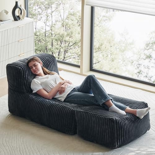 AYOVOCH 69 Inch Chaise Lounge Chair Indoor, Oversized Corduroy Upholstered Boneless Sofa Bed, Deep Seat Sleeper Couch Reading Chairs, Cloud Couches for Living Room Bedroom, No Assembly Required (Gray) - Image 1