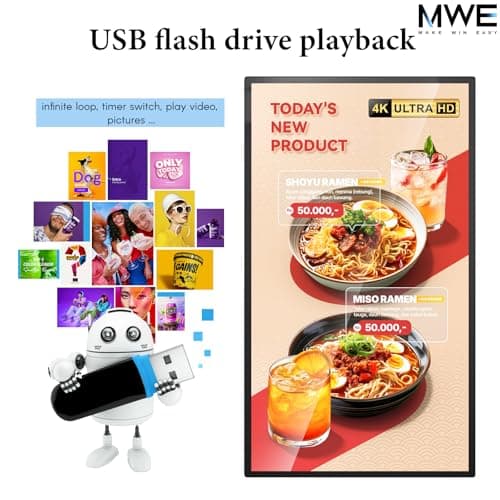 MWE 21.5 inch Wall Mount Digital Signage, FHD Touchscreen Monitor Android 14, Multi-Touch Screen Smart Split, Commercial Advertising Display, Time Switch, CMS Management, HD-MI/ USB/ WiFi/ for Windows - Thumbnail 3