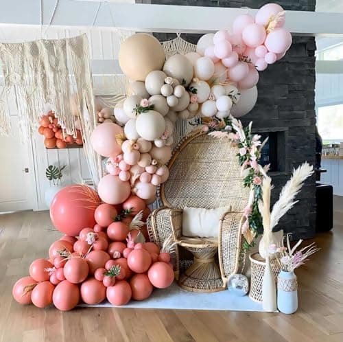 Boho Balloon Garland Arch Kit 162pcs White Sand Macaroon Pink Balloons for Bridal Shower Anniversary Gender Reveal Birthday Party Decorations - Image 1