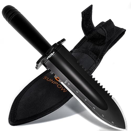 SUNPOW Metal Detector Shovel Digging Tools - Heavy Duty Double Serrated Edge Digger Shovel Knife - Garden Digging Tools with Carrying Sheath - Metal Detector Accessories - Image 1