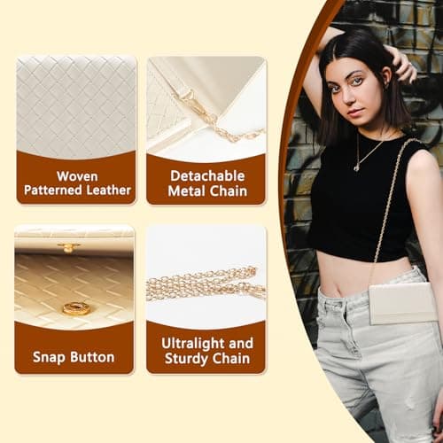 U+U Crossbody Bags for Women, Small Leather Bag with Removable Chain, Card Slots & Phone Pocket - Lightweight Purse Wallet (Beige) - Thumbnail 5