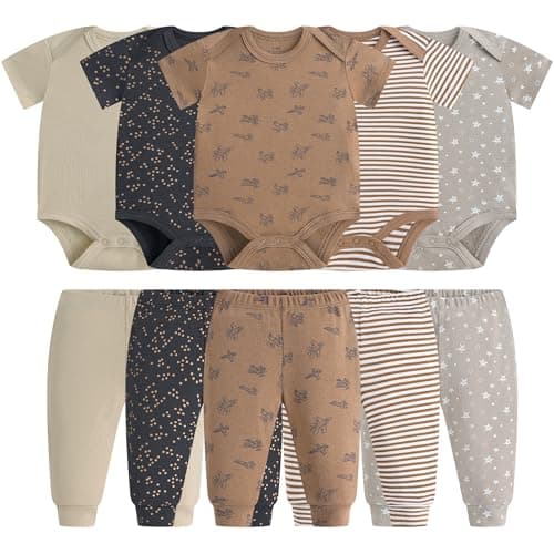 MEYSAHO Baby Newborn Layette 10-Piece Set Cotton Bodysuits Short Sleeve Pants Sets Star Plane Printed for Baby Boys Girls Toddler Unisex Baby Gift Sets for 9 12 Months - Image 1