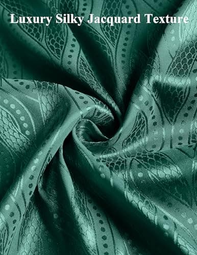 ZAFUL Mens Luxury Jacquard Long Sleeve Dress Shirt Button Down Shiny Satin Slik Wedding Party Shirts Green M - Thumbnail 3