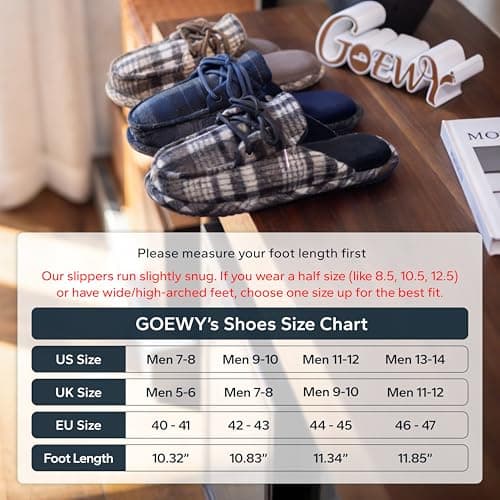 GOEWY Men's Loafers Slippers Memory Foam Warm Slip On Non-Slip Indoor Outdoor Fuzzy House Shoes with Tie Gifts for Men Him Dad - Thumbnail 6