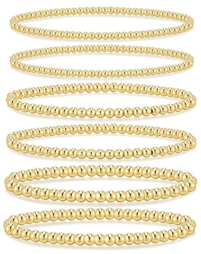 adoyi Gold Bracelets for Women 14K Gold Plated Strand Stackable Beaded Bracelet stack Set Adjustable Jewelry Sets for Women Gifts - Image 1