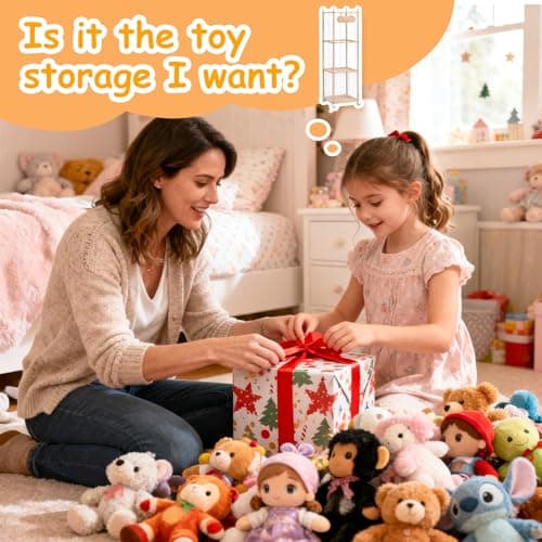 Stuffed Animal Storage - Wooden Large Organizer Holder for Kids' Room and Playroom - Plush Zoo Animals Holder with Elastic Cords & Brake Wheel for Toddler Bedroom Toy Stuff Organization - Thumbnail 6